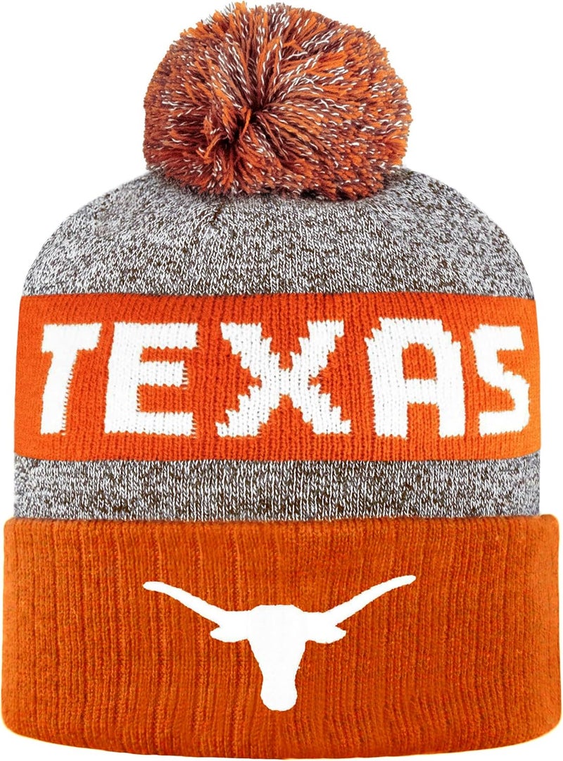 LogoFit NCAA Team Color-Embroidered Logo -Cuffed Knit Skully Beanie Pom Hat-OSFM - Image 1